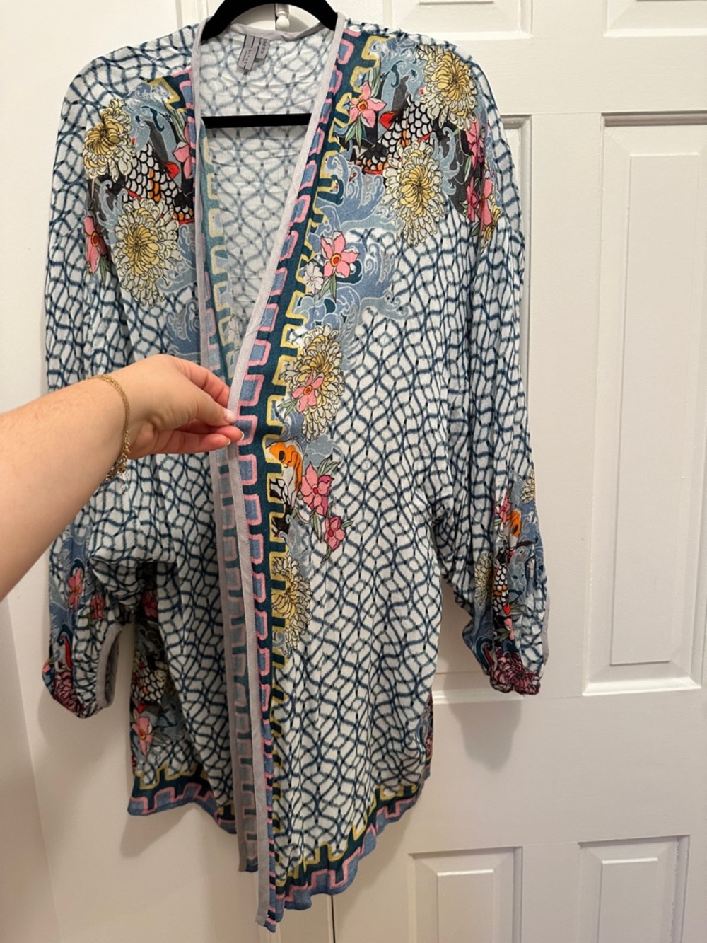 Bl1nk London for Anthropologie Light Blue Floral Kimono Caftan - Picture 3 of 6